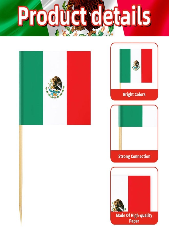 Geodurn 200 Pcs Small Mexico Flag Toothpick Toppers Picks, Mini Mexican Cupcake Flags on Wooden Sticks for Cinco de Mayo, Independence Day, Patriotic Parties, Drinks, Cocktails, Desserts and Table Decorations - Image 3